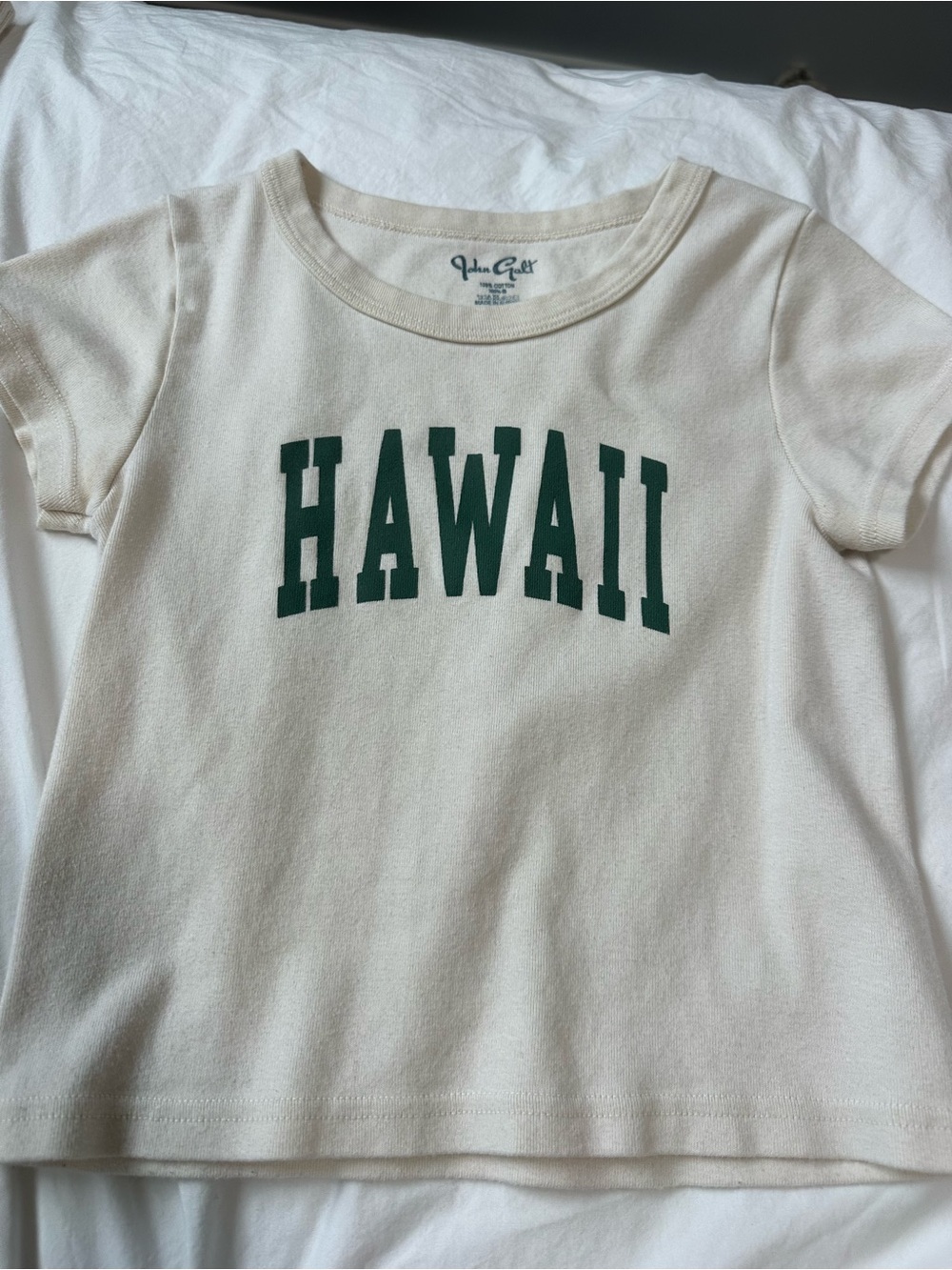 Brandy Melville Cream Tee with Green HAWAII Graphic